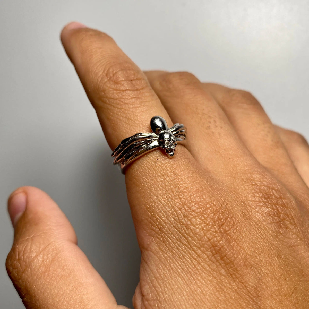 Round Cut Black Sapphire Sterling Silver Spider Ring - Joancee Jewelry